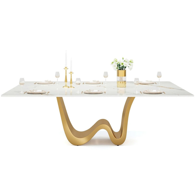 Grande table à manger rectangulaire en pierre frittée de 199,9 cm pour 6-8 personnes