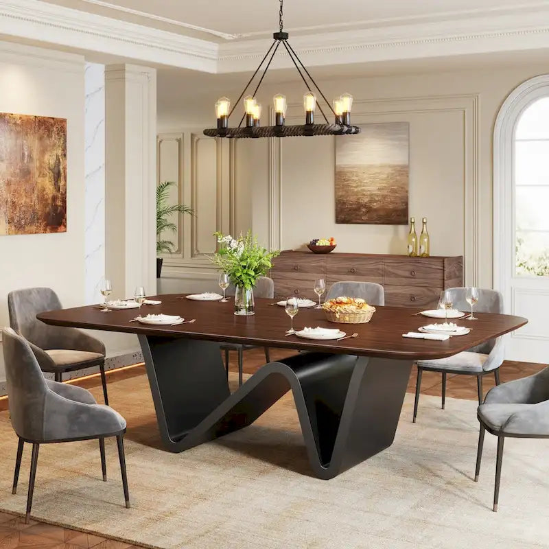 Grande table à manger rectangulaire en pierre frittée de 199,9 cm pour 6-8 personnes