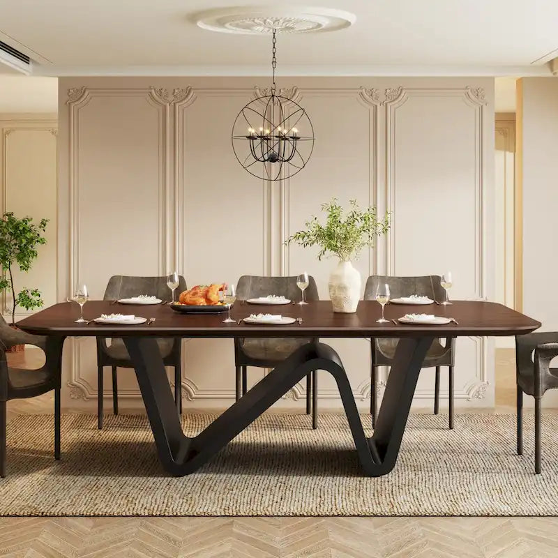Grande table à manger rectangulaire en pierre frittée de 199,9 cm pour 6-8 personnes