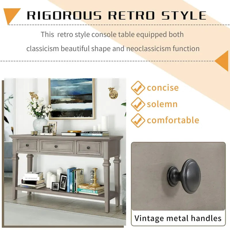 Console rétro avec 3 tiroirs et étagère inférieure