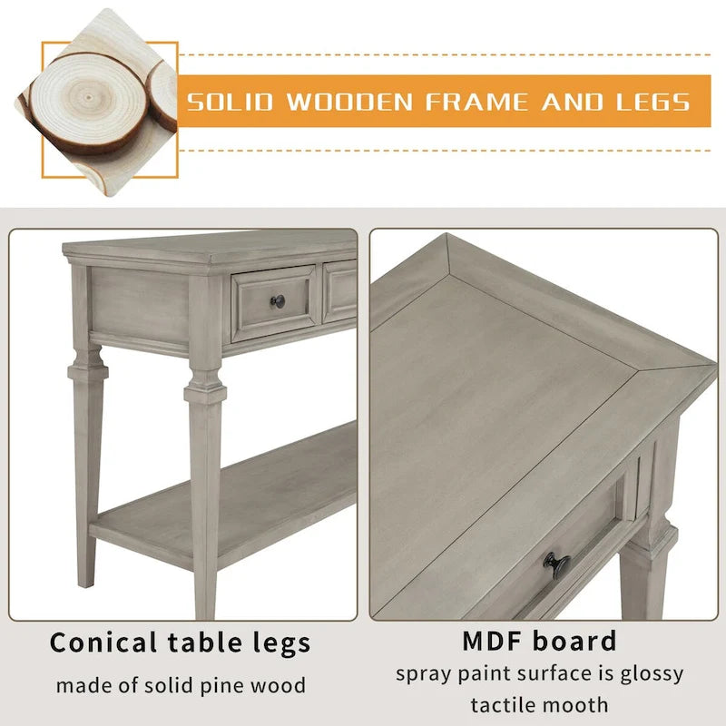 Console rétro avec 3 tiroirs et étagère inférieure