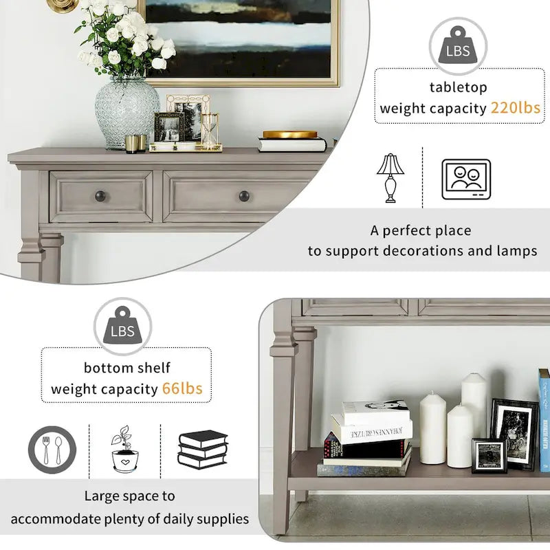 Console rétro avec 3 tiroirs et étagère inférieure