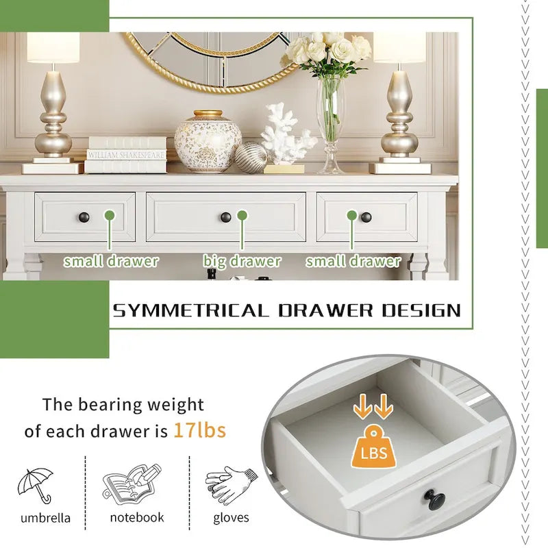 Console rétro avec 3 tiroirs et étagère inférieure