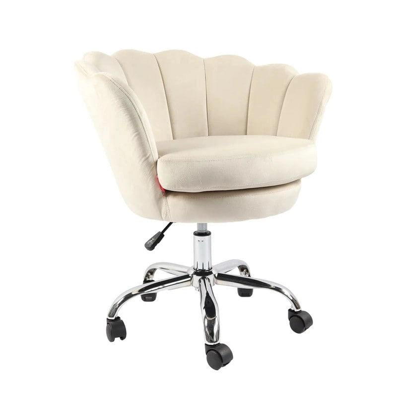 Fauteuil d'appoint pivotant, Chaise de coiffeuse, Chaise de bureau à roulettes, Hauteur réglable, Rose/Gris/Blanc
