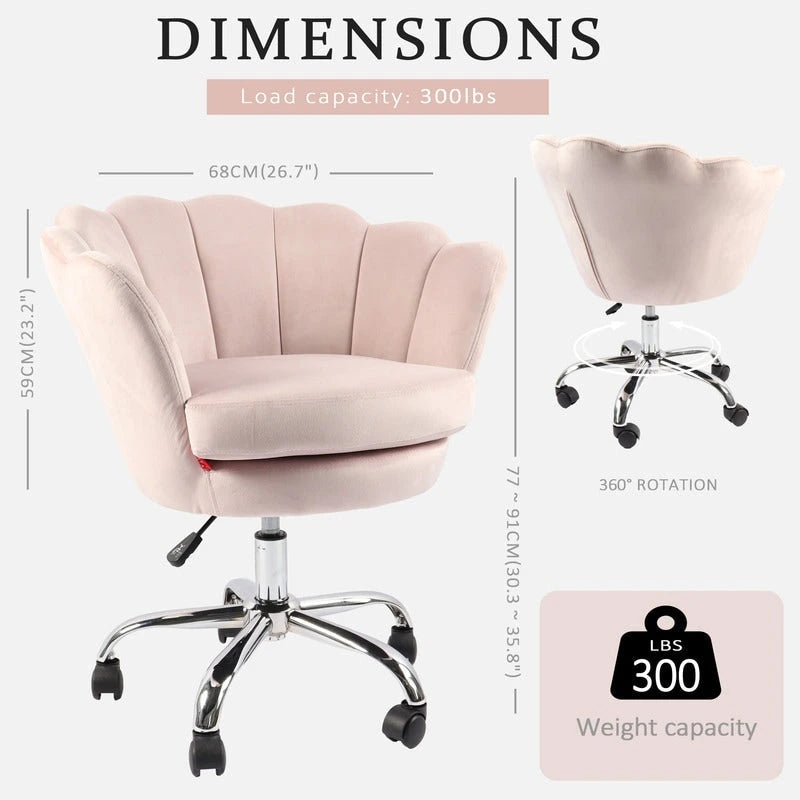 Fauteuil d'appoint pivotant, Chaise de coiffeuse, Chaise de bureau à roulettes, Hauteur réglable, Rose/Gris/Blanc