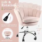 Fauteuil d'appoint pivotant, Chaise de coiffeuse, Chaise de bureau à roulettes, Hauteur réglable, Rose/Gris/Blanc