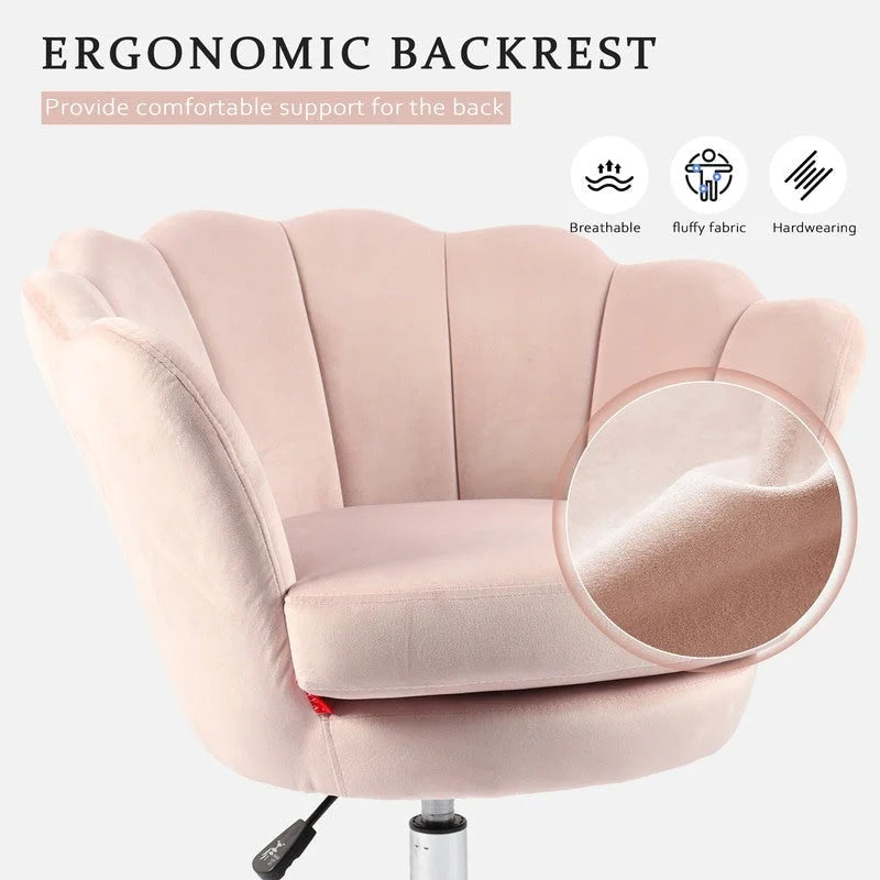 Fauteuil d'appoint pivotant, Chaise de coiffeuse, Chaise de bureau à roulettes, Hauteur réglable, Rose/Gris/Blanc