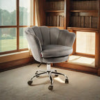 Fauteuil d'appoint pivotant, Chaise de coiffeuse, Chaise de bureau à roulettes, Hauteur réglable, Rose/Gris/Blanc