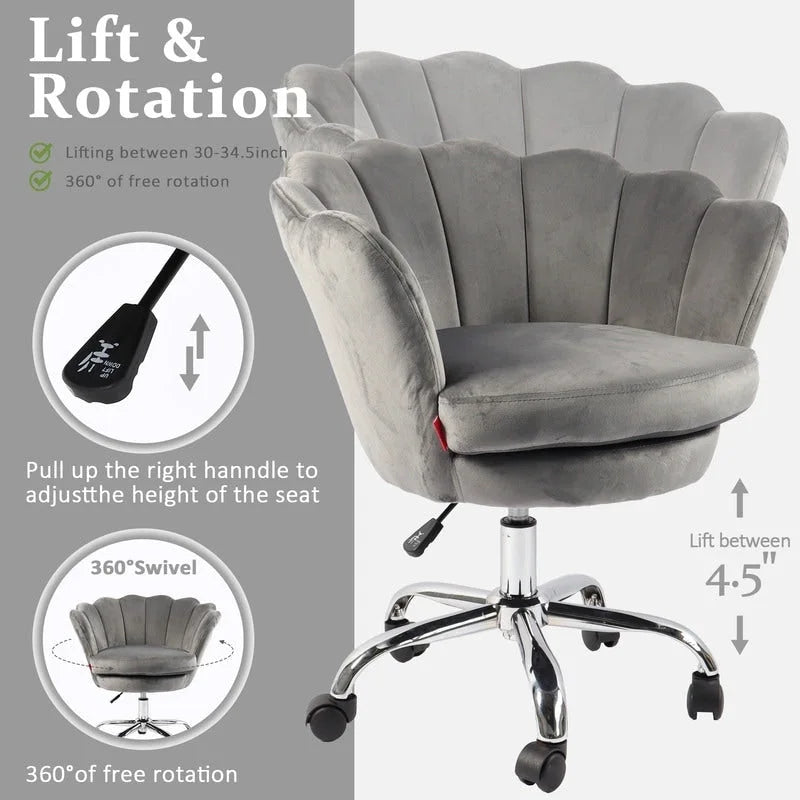 Fauteuil d'appoint pivotant, Chaise de coiffeuse, Chaise de bureau à roulettes, Hauteur réglable, Rose/Gris/Blanc