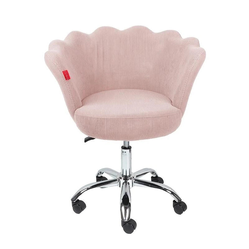 Fauteuil d'appoint pivotant, Chaise de coiffeuse, Chaise de bureau à roulettes, Hauteur réglable, Rose/Gris/Blanc