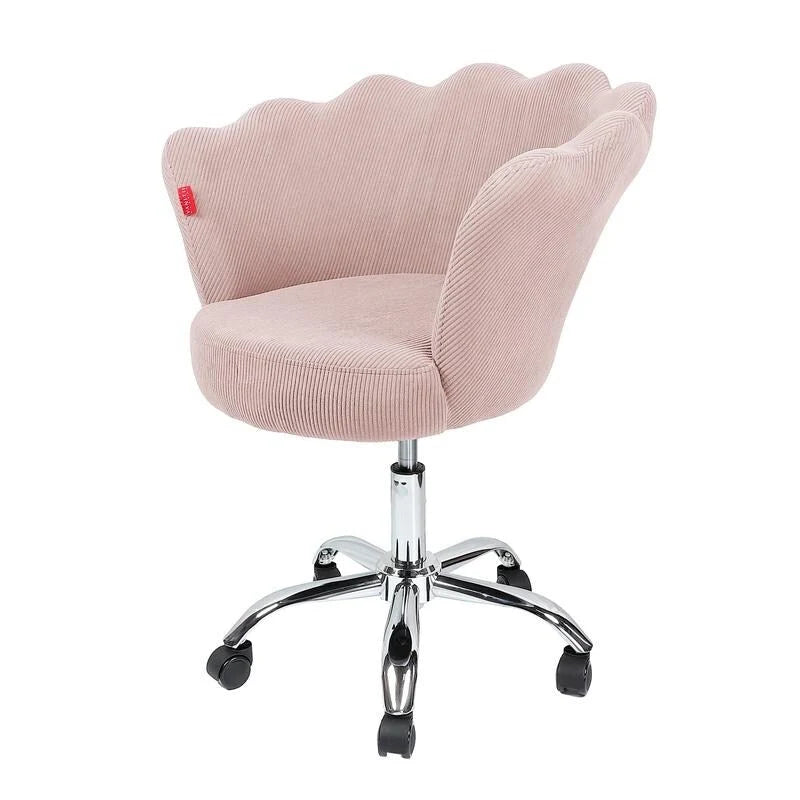 Fauteuil d'appoint pivotant, Chaise de coiffeuse, Chaise de bureau à roulettes, Hauteur réglable, Rose/Gris/Blanc