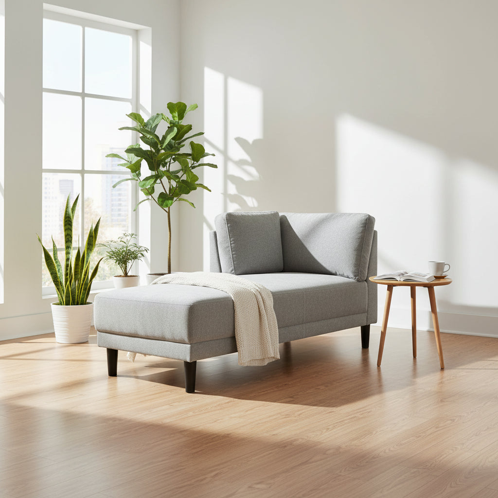 Chaise longue individuelle de loisirs élégante rembourrée en tissu de lin d'intérieur